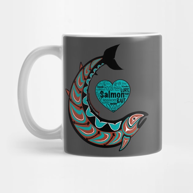 Pacific Northwest Salmon in teal and maroon by StephJChild